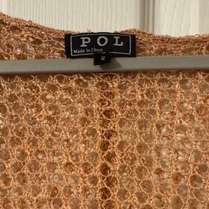 POL Melon/Peach Crochet Vest with Fringe and Hood